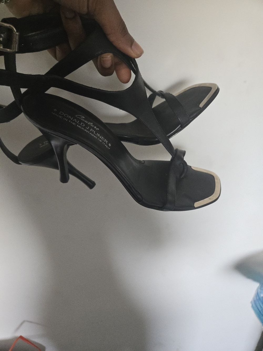 Donald J. Pliner Black Strappy Leather High Heel Sandals